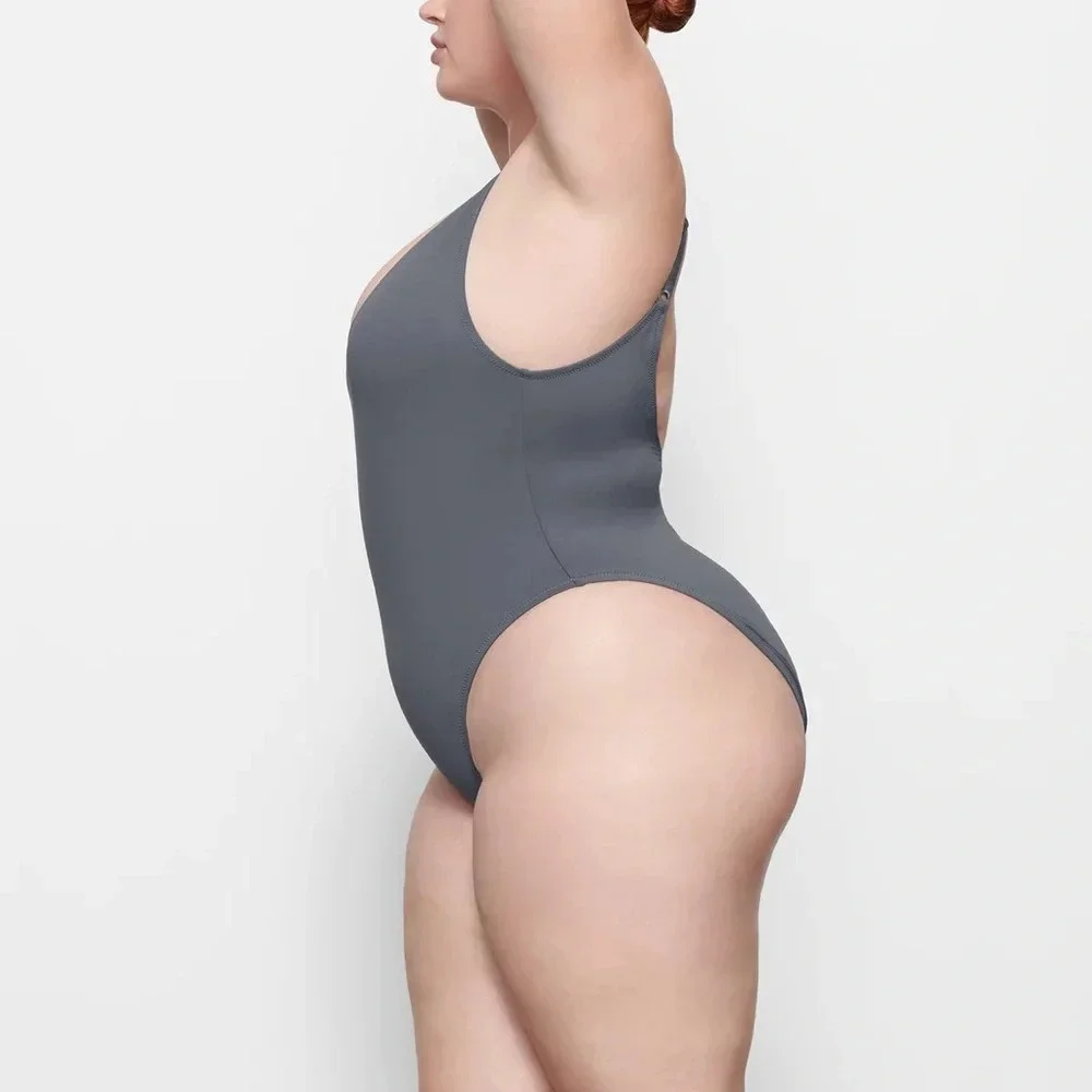 SKIMS Swim Scoop Neck One‎ Piece Swimsuit in Gunmetal